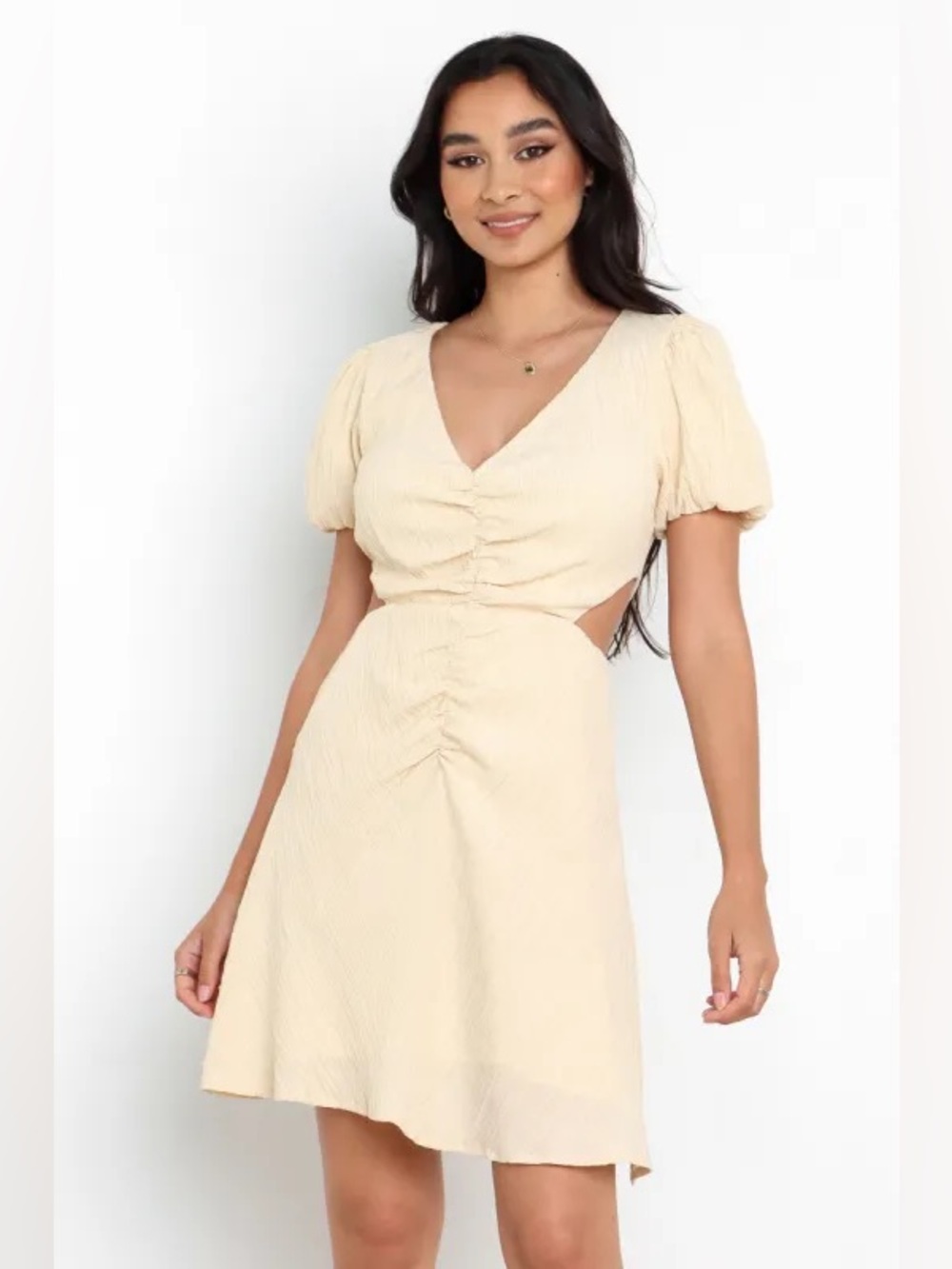 Petal & Pup Beige Cutout Puff Sleeve Mini Dress NWT Size US 2
